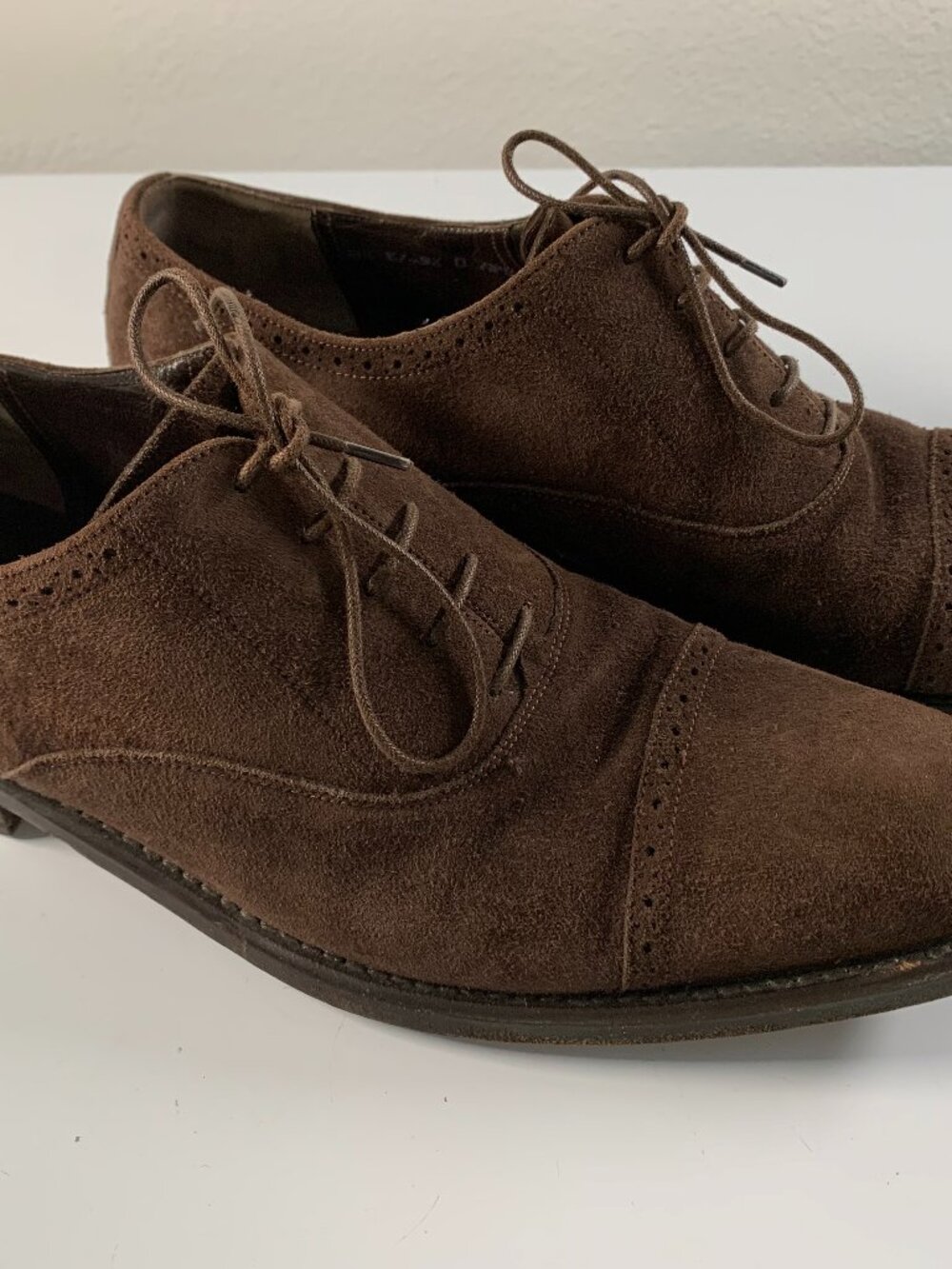 BALLY Men size 9.5 Dark Brown Suede Cap Toe Oxford Dress Shoes